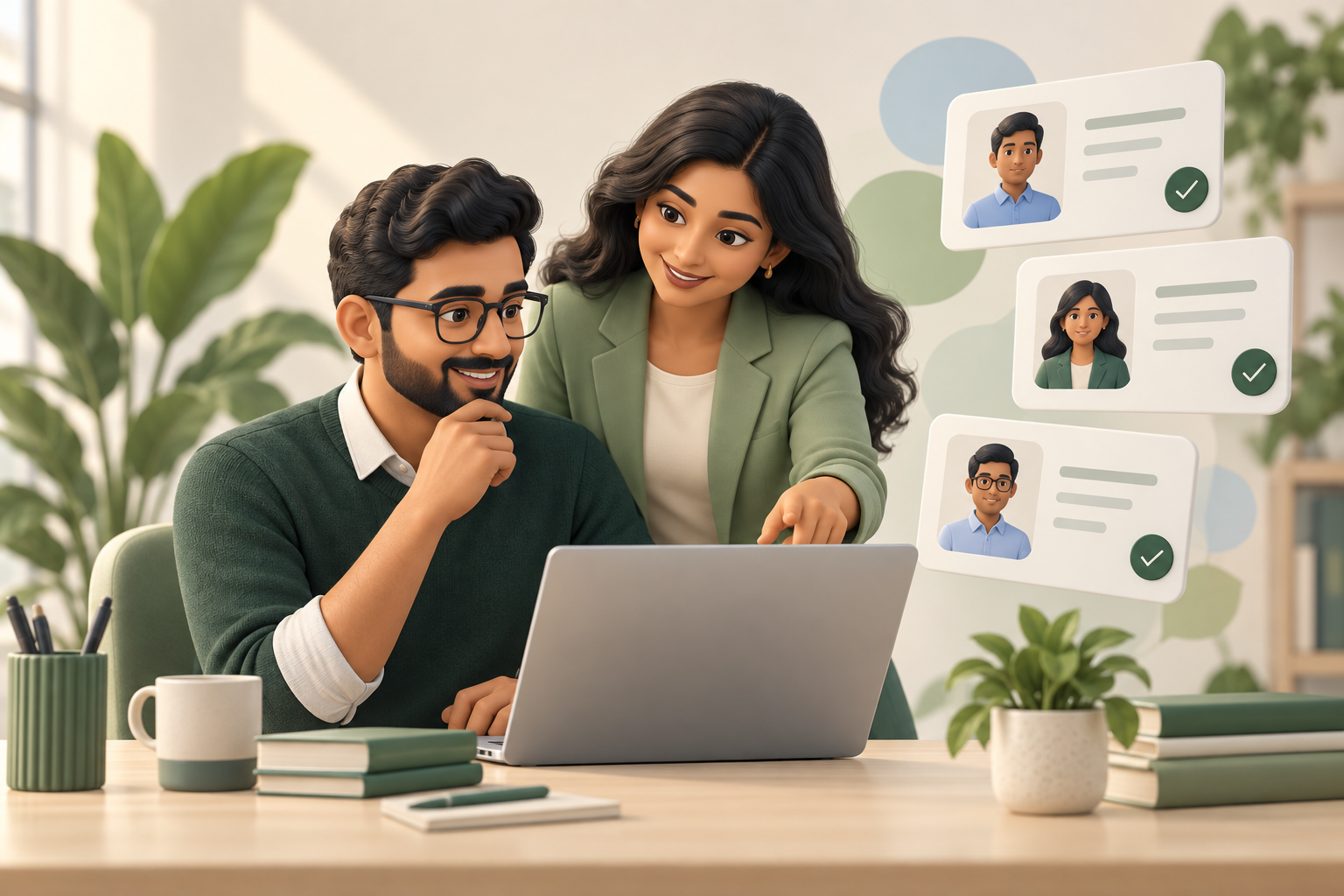 Recruitment specialists collaborating on verified candidate profiles